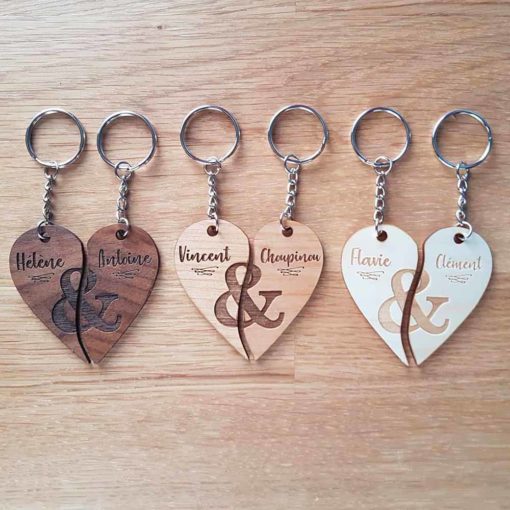 Porte clés en bois à partager entre amoureux
