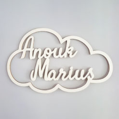 Cadre nuage en bois avec 2 prénoms mariage naissance jumeaux