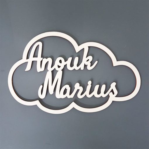 Cadre nuage en bois avec 2 prénoms mariage naissance jumeaux