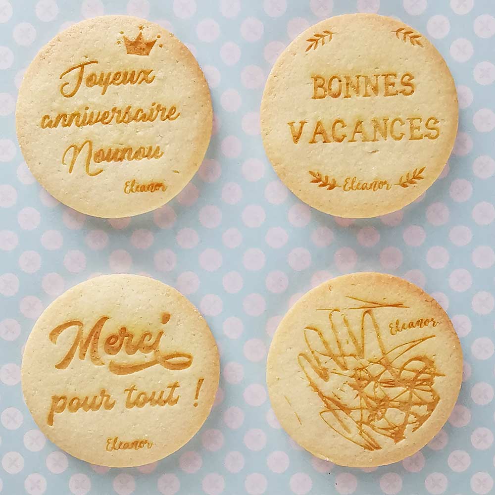 Biscuits souvenirs dessins d'enfants pour nounou, maitresse, prof et atsem